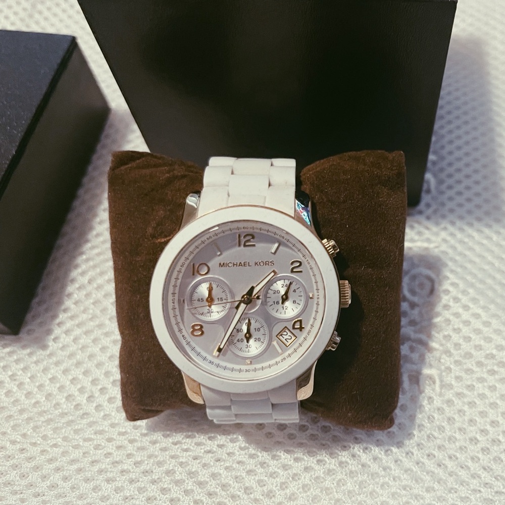 Michael Kors Gold and White Chronograph Watch